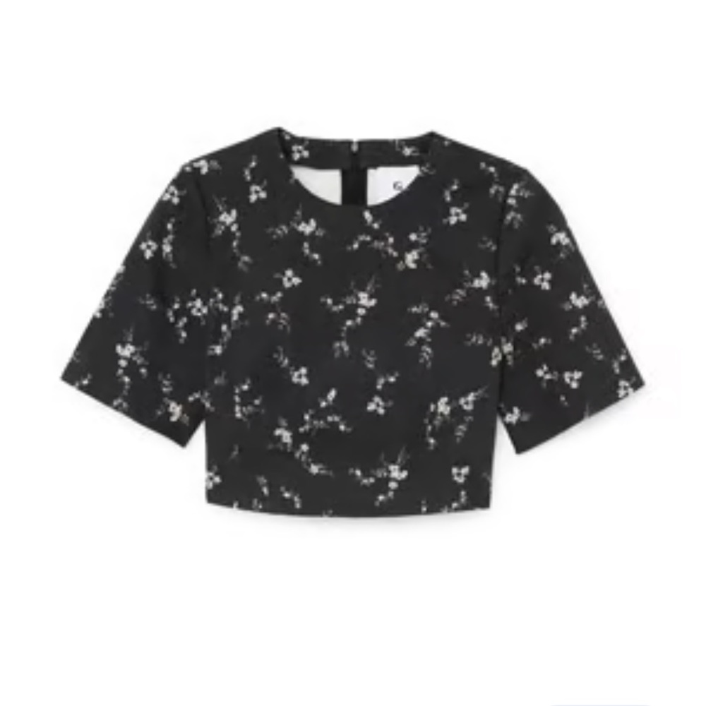 G label by GOOP Taz short sleeve crop top black micro floral size 0